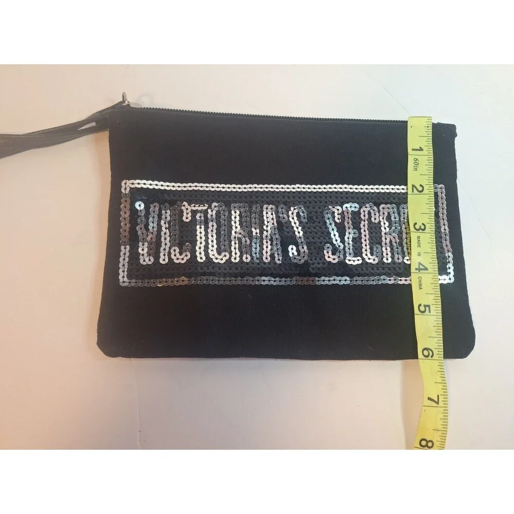 Victoria’s Secret Wristlet Cosmetic Bag - Black With Silver Sequins 9